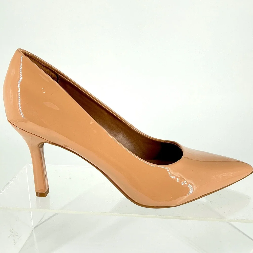 Nordstrom Rack Size 8.5 Pointed Pump Tan Patent Nude Stiletto Heel NEW Paige $99